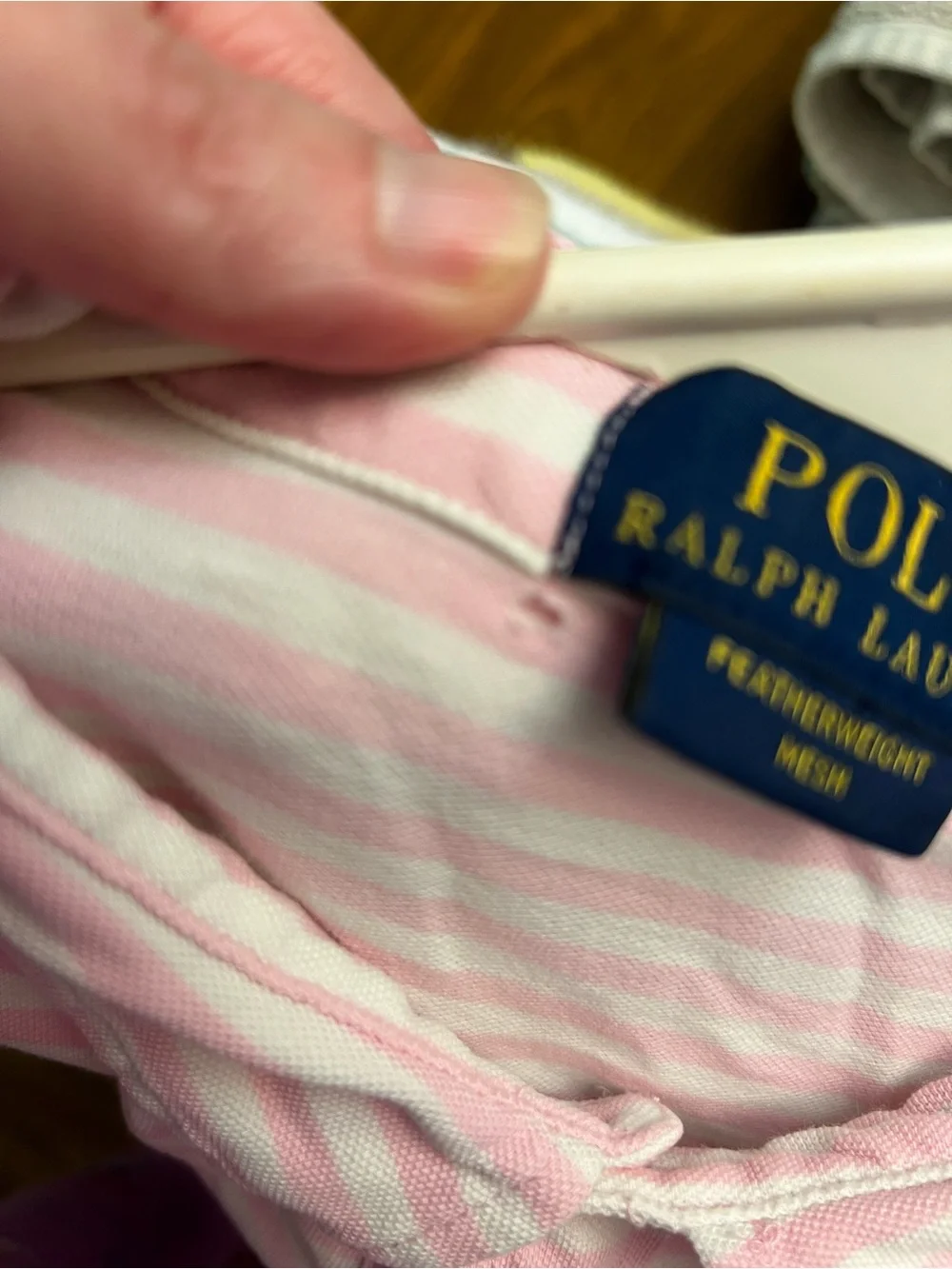 Men’s Polo by Ralph Lauren Men’s Pink and White Stripe Polo Shirt